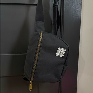 Herschel Supply Cnavas Black Belt Bag with Gold Zipper 9x7 Waist Hip Pack